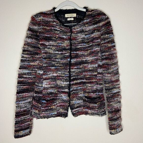 Isabel Marant Monty Wool Alpaca Black Varsity Jacket  Striped Tweed Size M - Picture 13 of 17